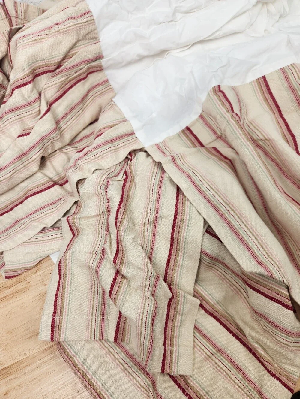 Pottery Barn Queen Bed Skirt Linen Blend Farmhouse Stripe French Country Cottage